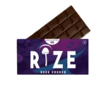 Rize Dark Crunch mushroom chocolate bar with purple megadose 12g packaging and vegan symbol
